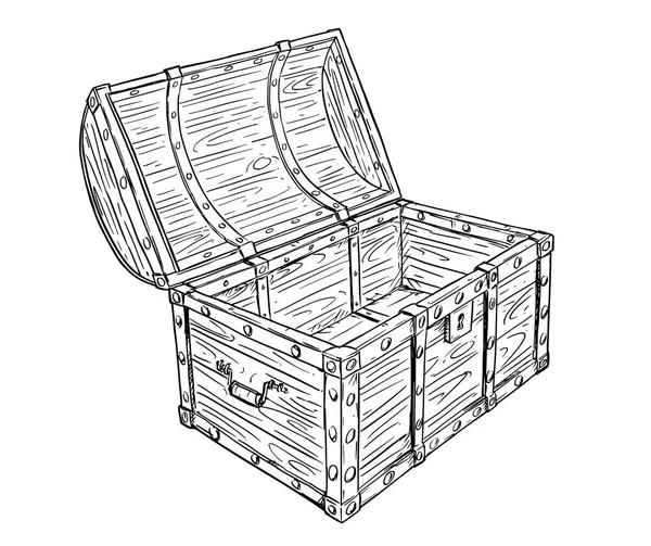 Dibujo vectorial de dibujos animados del viejo pecho pirata abierto vacío — Vector de stock