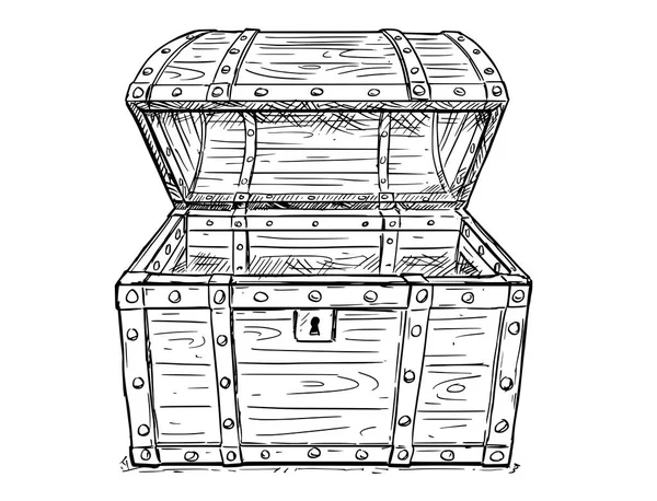 Kreslené vektorové kreslení prázdné otevřené pirátské truhly — Stockový vektor