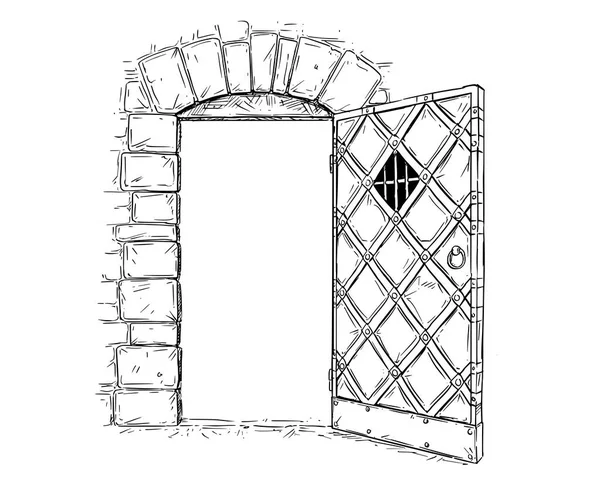 Dessin vectoriel de bande dessinée de la porte de décision médiévale en bois ouverte — Image vectorielle