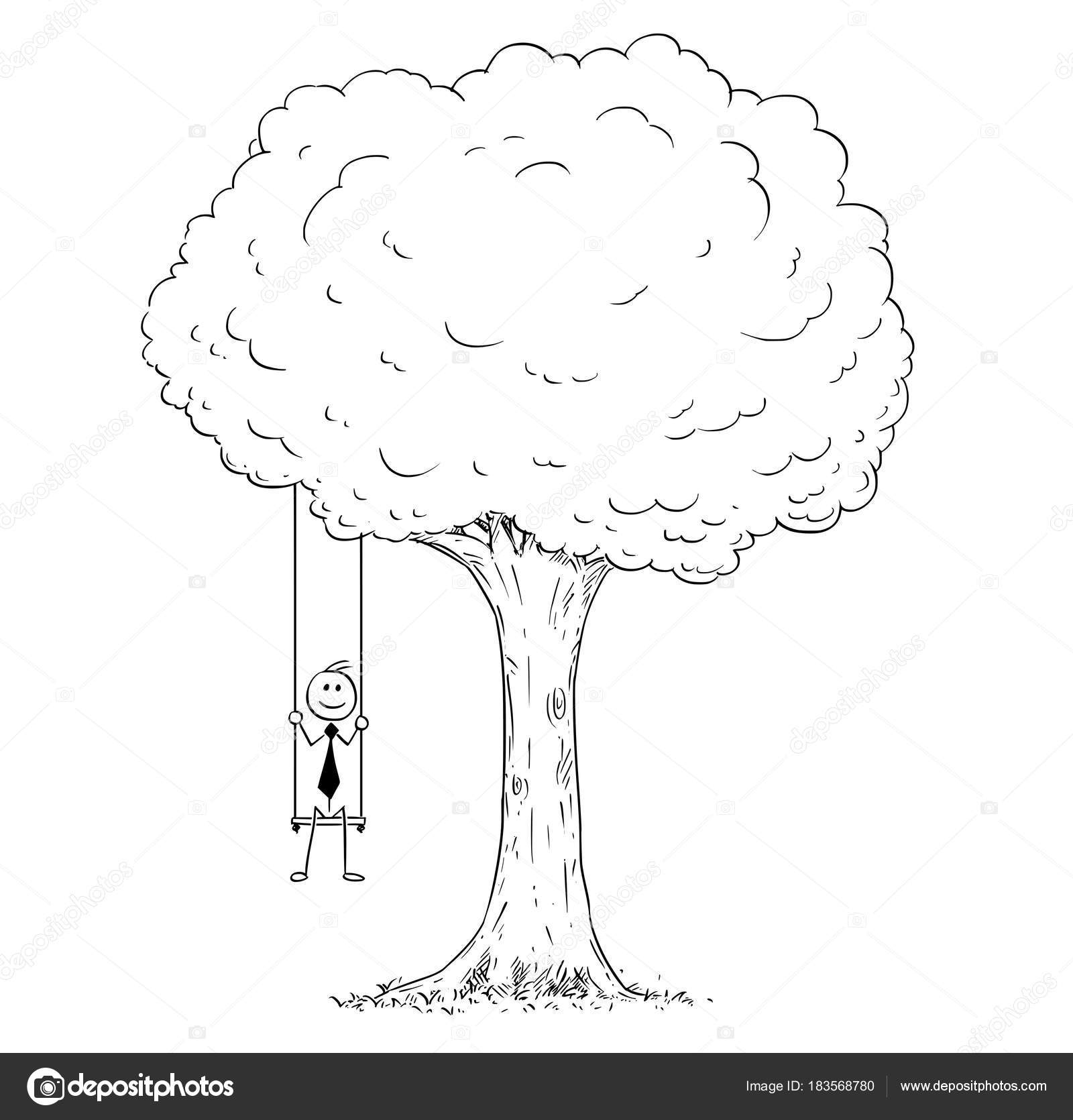 Cartoon Of Businessman Sitting On The Swing Hanging On The