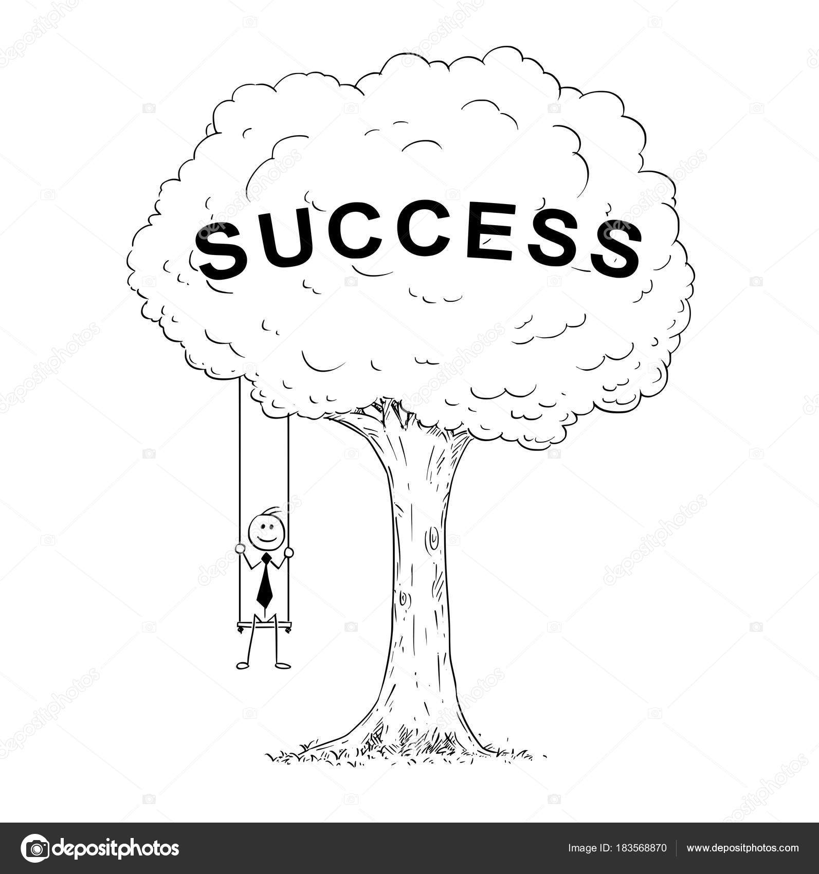 Cartoon Of Businessman Sitting On The Swing Hanging On The