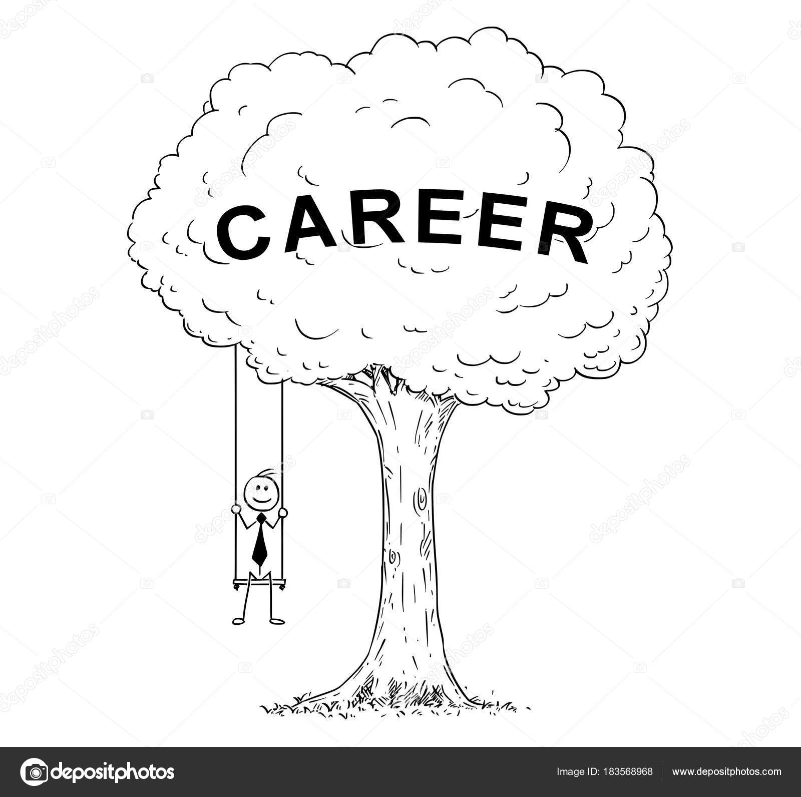 Cartoon Of Businessman Sitting On The Swing Hanging On The