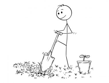 Cartoon of Gardener Digging a Hole for Plant clipart
