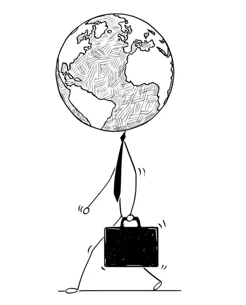 Desenhos animados de Empresário ambulante com Globo Mundial da Terra como Cabeça —  Vetores de Stock