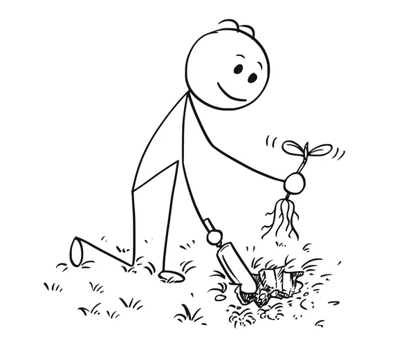 Dibujos animados del jardinero cavando un agujero para la planta — Vector de stock