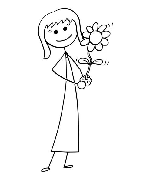 Caricature de femme d'affaires avec usine en fleurs dans la main — Image vectorielle