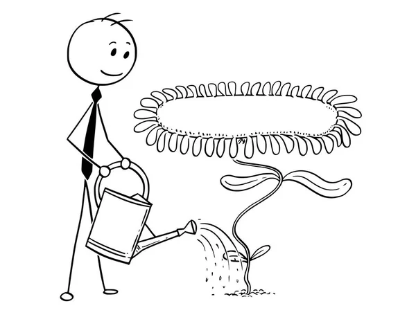Caricature de l'homme d'affaires jardinier arrosage floraison usine avec fleur comme signe vide — Image vectorielle