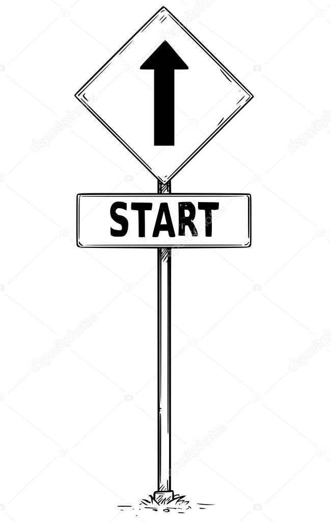 Drawing of One Way Arrow Traffic Sign with Start Text