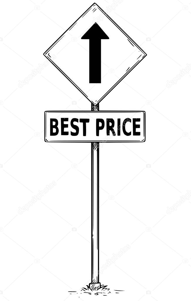 Drawing of One Way Arrow Traffic Sign with Best Price Text