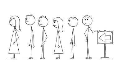 Cartoon of Line of People Waiting in Queue clipart