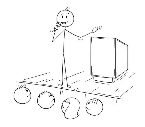 Karikatur eines Geschäftsmannes als Redner oder Redner mit Mikrofon — Stockvektor