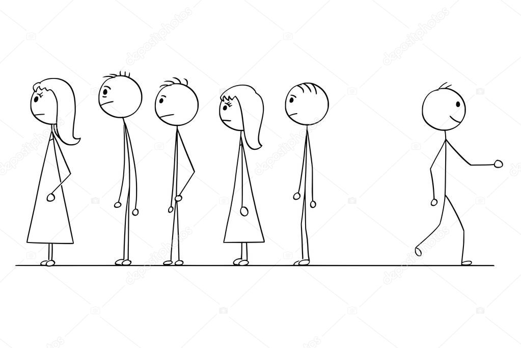 Cartoon of Waiting in Line or Queue or Looking for Another Way