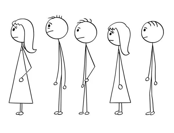 Caricatura de la línea de gente esperando en la cola — Vector de stock