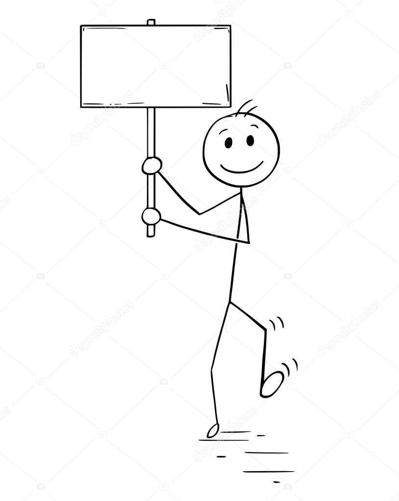Cartoon of Man or Businessman Walking with Empty or Blank Sign