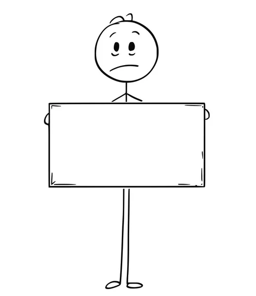 Desenhos animados de homem triste segurando vazio ou sinal em branco — Vetor de Stock