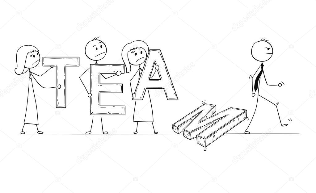 Cartoon of Business Team Breaking Down