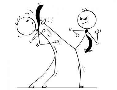 Karikatür iki işadamları Kung Fu ve Karate dövüş
