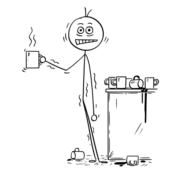 Γελοιογραφία του επιχειρηματία υπερβολική δόση από την καφεΐνη από τον καφέ — Διανυσματικό Αρχείο