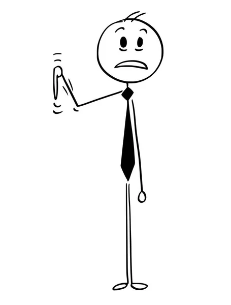 Tecknad av olycklig sorgliga affärsman pekar handen nedåt — Stock vektor