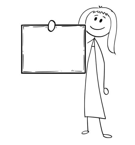 Tecknad av affärskvinna eller kvinna med tomma eller tom skylt — Stock vektor