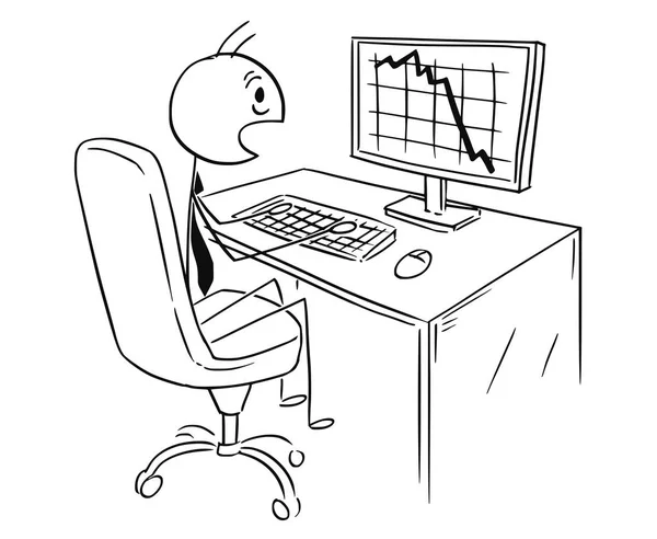 市場や利益やコストのチャートおよびグラフの落ちにショックを受けたビジネスマンの漫画 — ストックベクタ