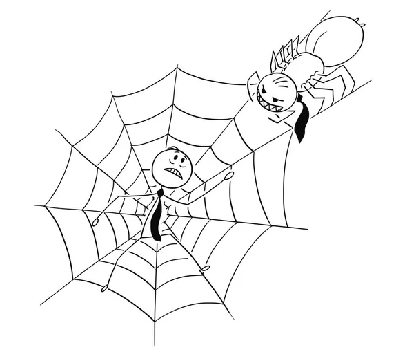 Caricatura de Empresario Atrapado por Araña en la Web — Vector de stock