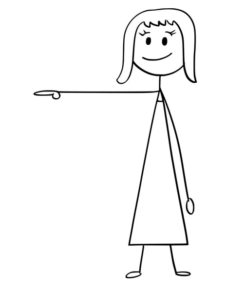 Мультфильм о предпринимательнице или женщине, указывающей на право — стоковый вектор
