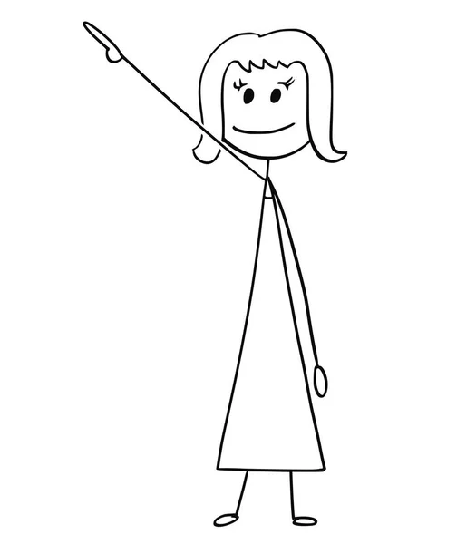 Cartoon of Businesswoman or Woman Pointing Right and Up - Stok Vektor