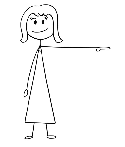 Cartone animato di donna d'affari o donna che indica a sinistra — Vettoriale Stock
