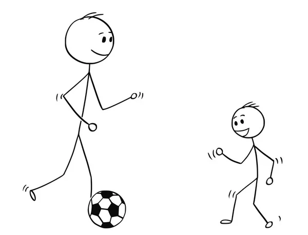 Bir futbol veya oğlu ile futbol topu ile oynarken baba çizgi film — Stok Vektör