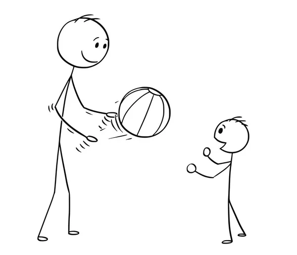 Γελοιογραφία του πατέρα που παίζει με την μπάλα με τον γιο — Διανυσματικό Αρχείο