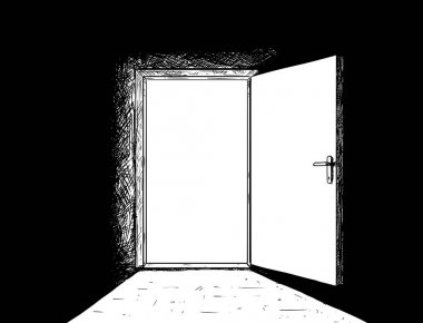 Karikatür basit Modern kapıyı açın ve geçmekte ışık