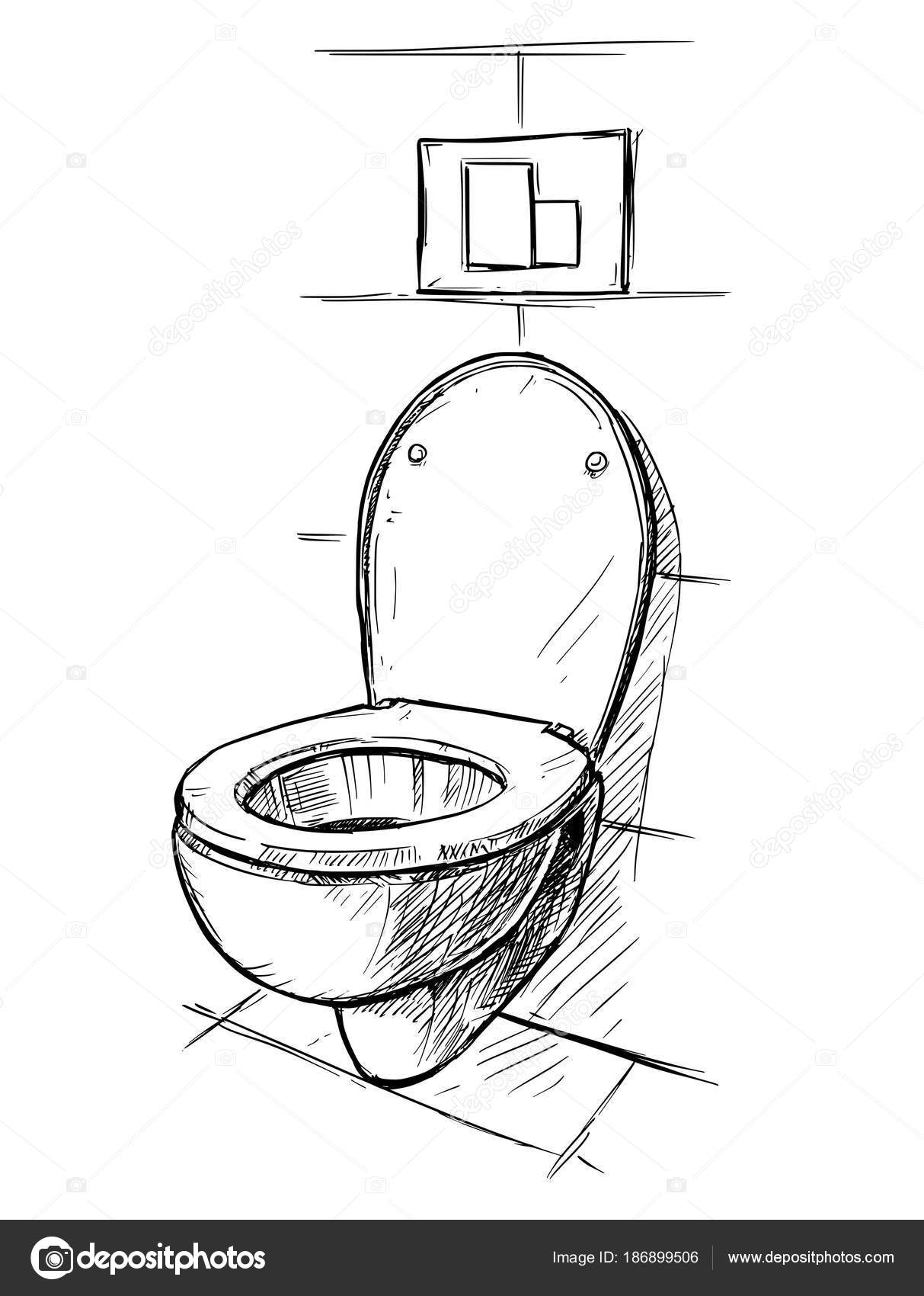Vector Hand Drawing of Toilet Bowl in Bathroom Stock Vector by  ©ursus@zdeneksasek.com 186899506, image size:1213x1700