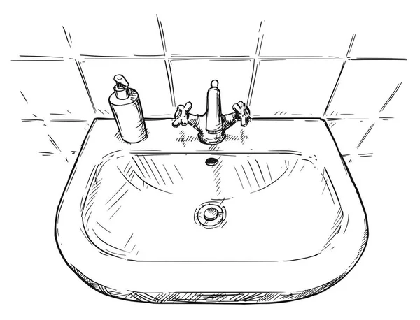 Dibujo de mano vectorial del fregadero en el baño — Archivo Imágenes Vectoriales