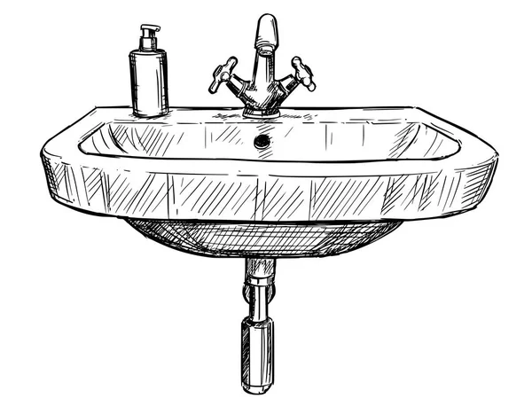 Vektor-Handzeichnung des Waschbeckens im Badezimmer — Stockvektor