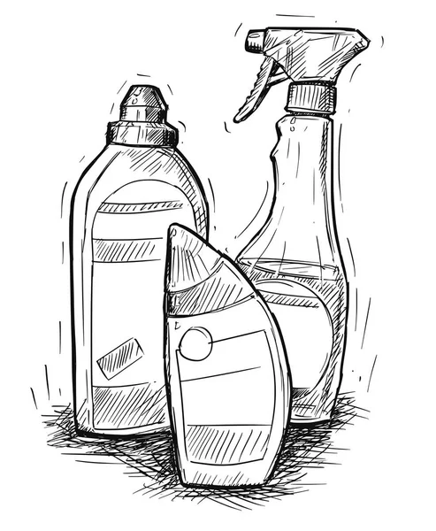 Dibujo a mano vectorial del conjunto de productos de limpieza de la casa — Archivo Imágenes Vectoriales