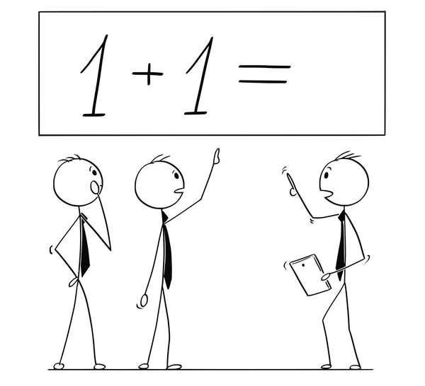 Мультфильм о бизнес-команде или людях, работающих на одном плюс один калькулятор — стоковый вектор