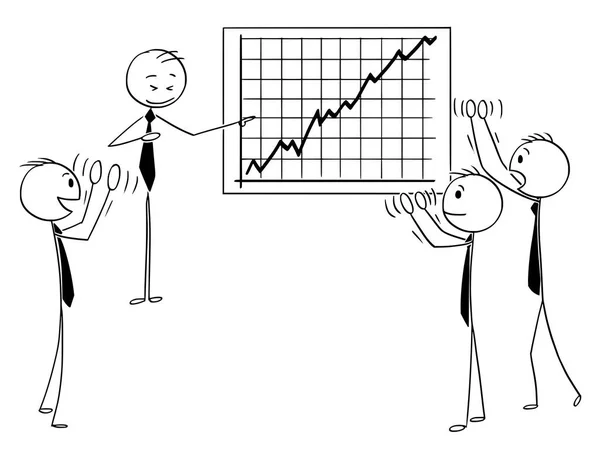 Caricatura de gente de negocios aplaudiendo al orador que señala el gráfico de crecimiento — Archivo Imágenes Vectoriales