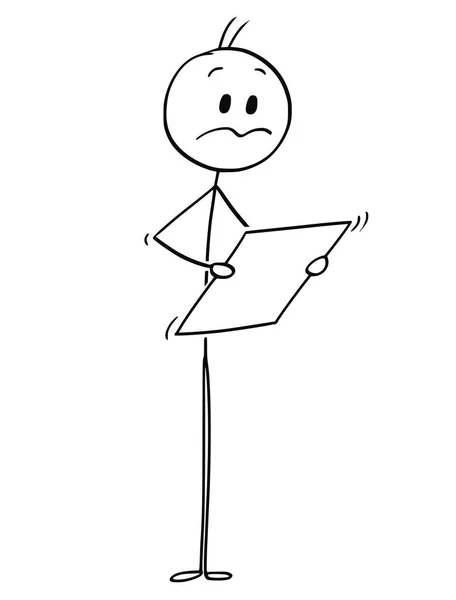 Caricatura del hombre infeliz o del hombre de negocios leyendo el documento — Archivo Imágenes Vectoriales