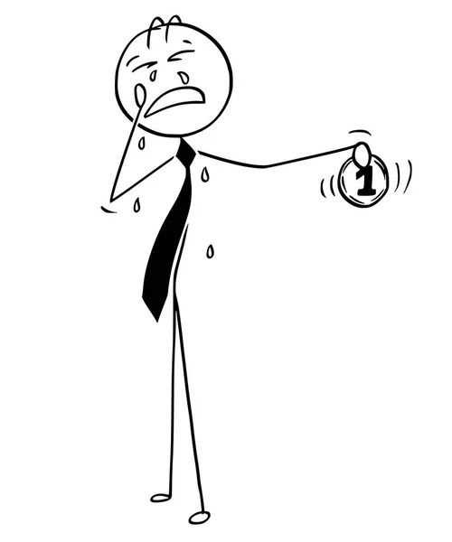 Cartoon of Greed Businessman Crying for Coin - Stok Vektor