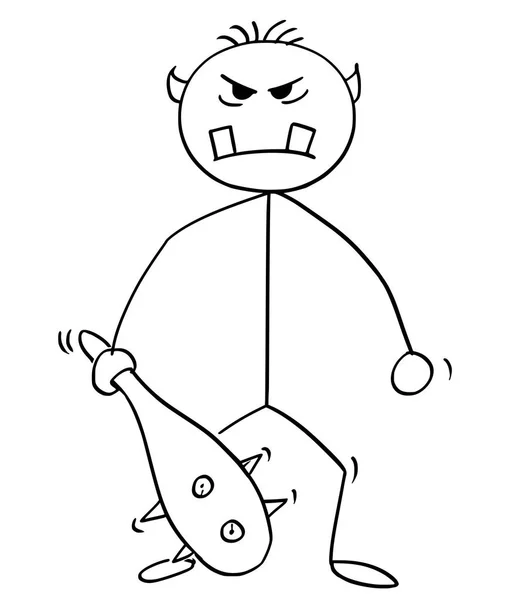 Caricatura de Ogro, Monstruo Gigante o Troll con Club — Vector de stock