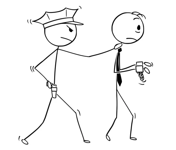 Cartone animato di uomo d'affari arrestato da poliziotto — Vettoriale Stock