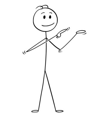 Cartoon of Man or Businessman Pointing at Empty Space Above His Hand. clipart