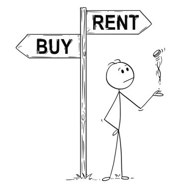 Adam ya da satın almak ya da kira okları altında bir sikke saygısız tarafından karar işadamı çizgi film