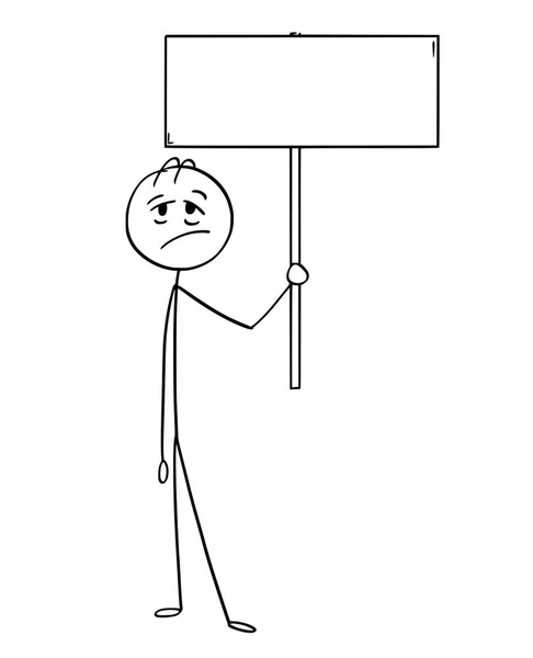 Karikatur eines müden Mannes oder Geschäftsmannes mit leerem oder leerem Schild — Stockvektor