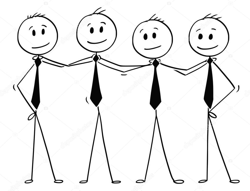 Cartoon of Team of Business People Standing and Holding Shoulders