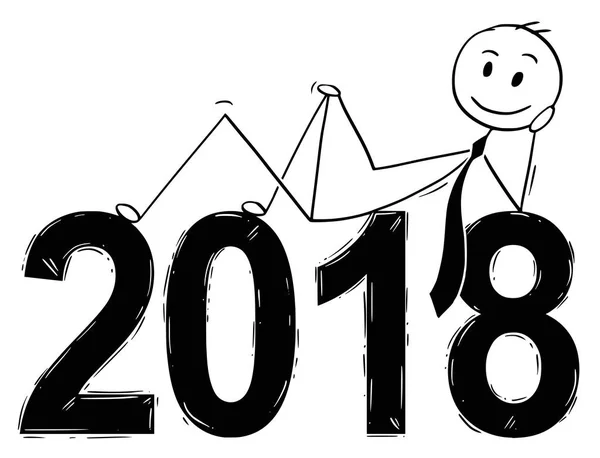 Caricatura del hombre de negocios acostado en grandes números de año 2018 — Vector de stock