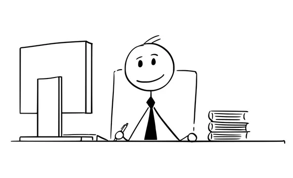 Kreslený úsměvu podnikatel pracuje v kanceláři — Stockový vektor