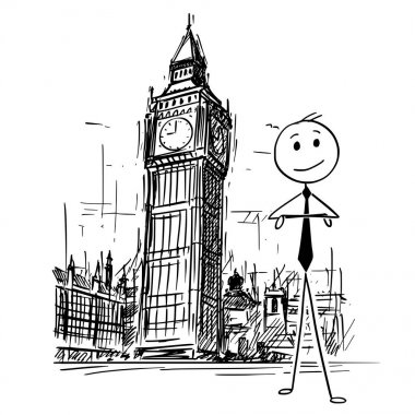 Londra, İngiltere'de Big Ben saat kulesi önünde duran işadamı çizgi film
