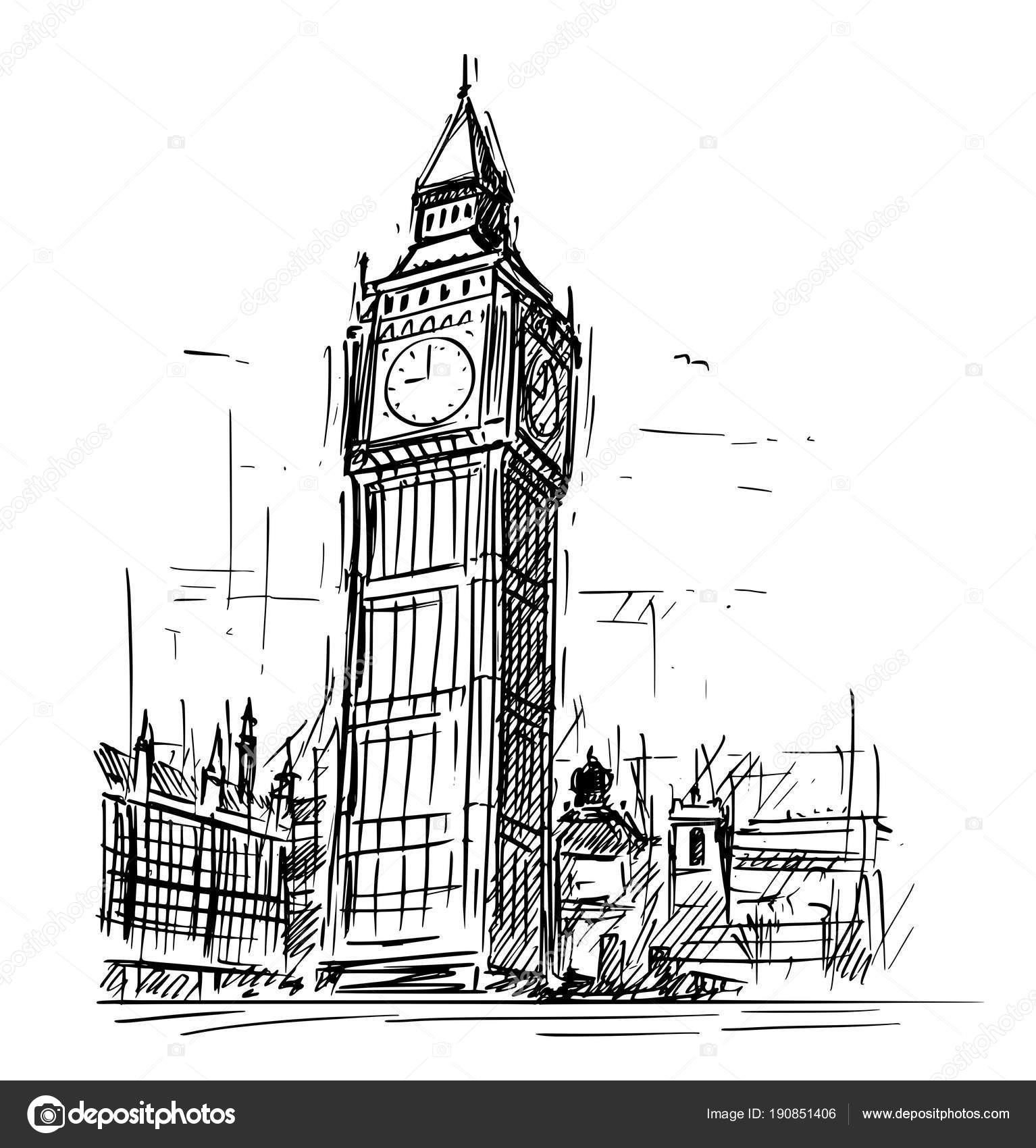Cartoon Sketch Of Big Ben Clock Tower In London England United Kingdom Vector Image By C Ursus Zdeneksasek Com Vector Stock 190851406